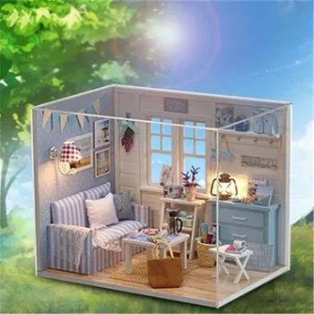 

Wooden Doll House Room Box Diy Dust Cover 3D Miniaturas Dollhouse villa Toys for Children Birthday Gifts Kitten Diary