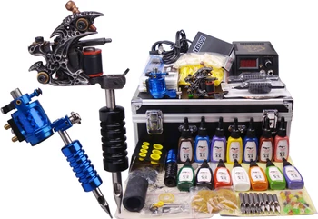 

Tattoo ROTARY Machine Kit 2 Gun Tattoo Power Supply 14 Colors Ink Grip Nozzle Needle Set for Beginner with Carrying Case