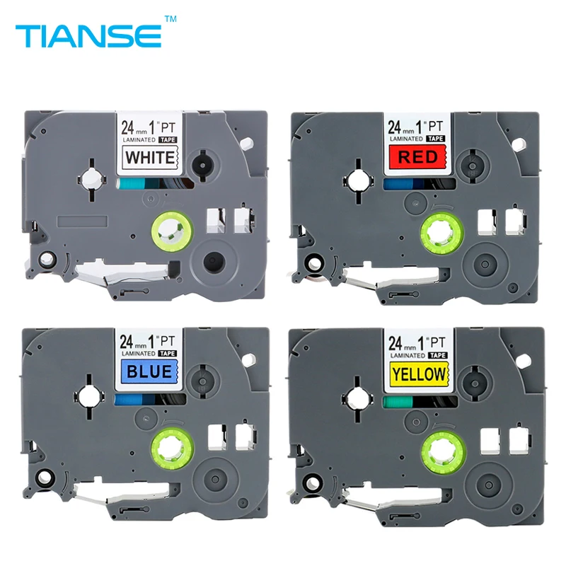 

TIANSE 4pcs 24mm Tze-251 Tze-451 Tze-551 Tze-651 Black on White Red TZe Tape Laminated Label Maker for Brother P-touch printer