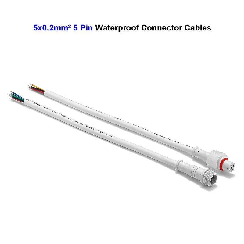 

5 Core Waterproof Connector Cable 0.2mm2 Plug Wires For 5050 RGBWW LED Strip Lights Modules