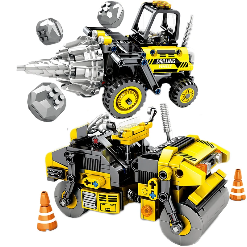 

City Engineering Technic Drill Machine Road Roller Truck Building Blocks Compatible Legoing Bricks Kids Christmas Gifts Toys
