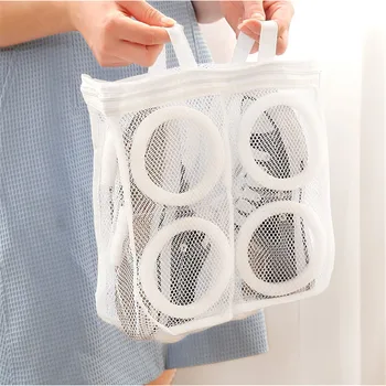 

White Portable Zipped Dry Shoes Storage Organizer Laundry Washing Mesh Foam Bag