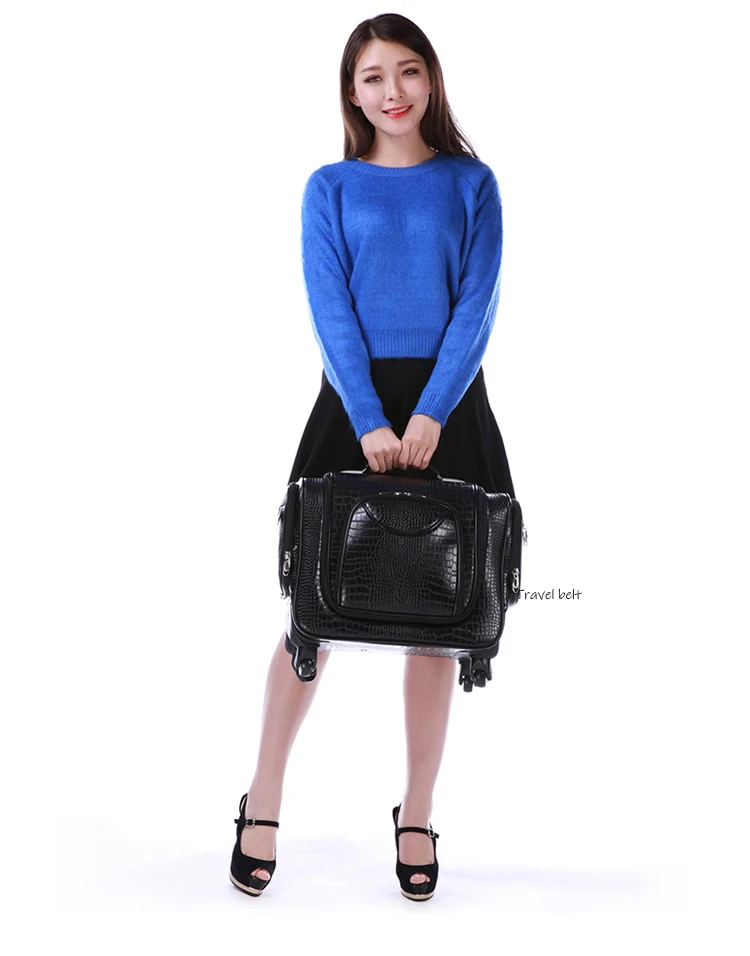 Стильный компактный чемоданчик для косметики 16 дюймов Размеры женский носить универсальный сумки на колёсиках Spinner бренд Дорожный чемодан