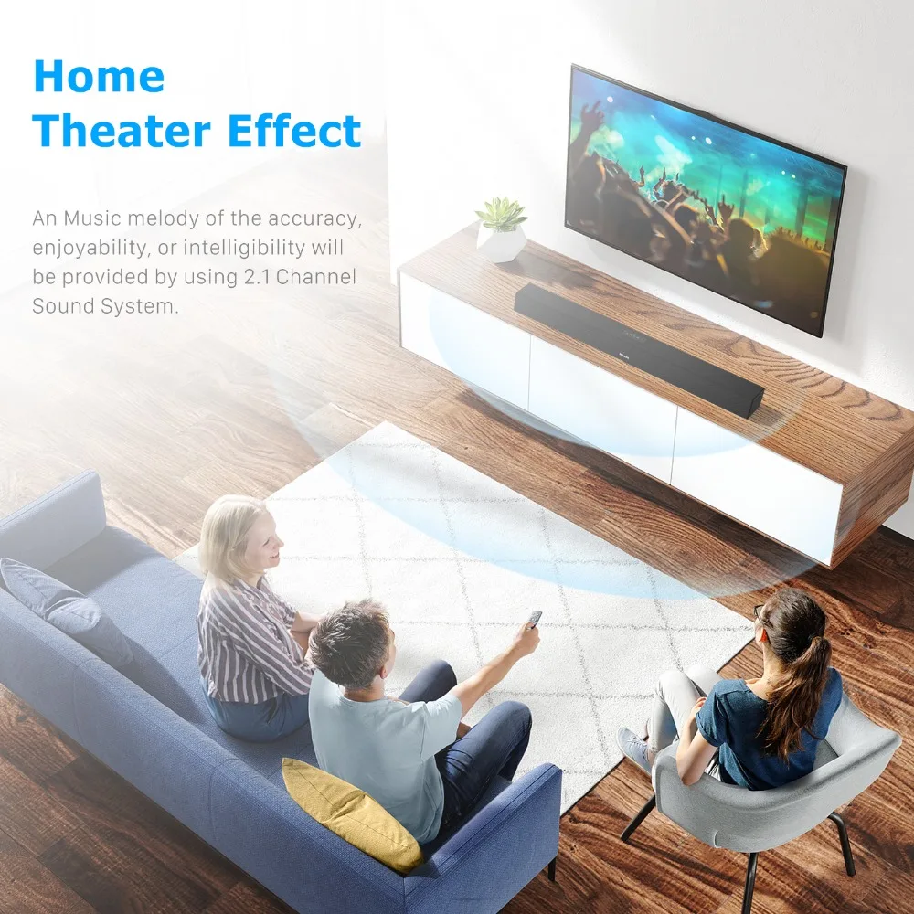 120W Home Theater Sound System Soundbar TV Bluetooth Speaker Support Optical AUX Coaxial Sound Bar Subwoofer Speakers For PC TV