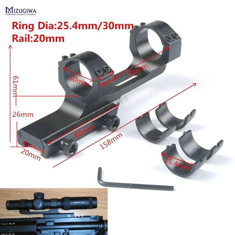 

MIZUGIWA Heavy Duty 1" 25.4mm/30mm Cantilever Rifle Scope Mount Dual Rings Picatiiny Rail 20mm Adapter Weaver Mount Hunting Caza