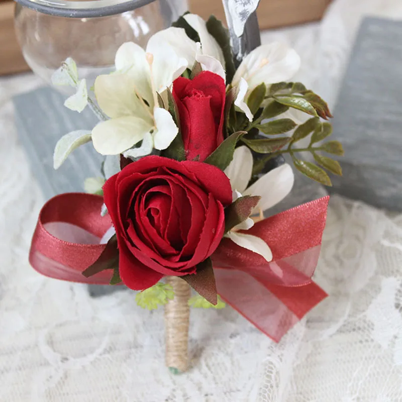 red rose wedding wrist corsage boutonniere flowers  (9)
