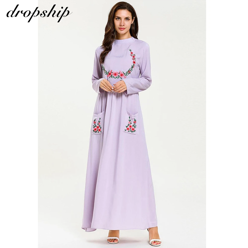 

Dropship Dress Women Dresses Maxi Long Plus Size Vintage Vestidos Verano 2019 Robe Femme Pink Boho Embroidery Pockets O-neck