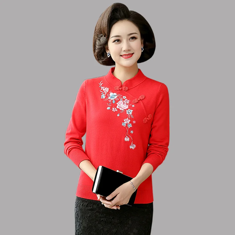 

2019 Autumn new Loose Knitted Sweaters Women Spring Embroidery Women Pullovers vintage Long sleeve O-Neck Sweaters