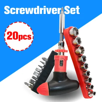 

20pcs Muti-function Ratchet Screwdriver Set 5-13mm Sleeve Slooted Phillips Universal Combination Extension Rod
