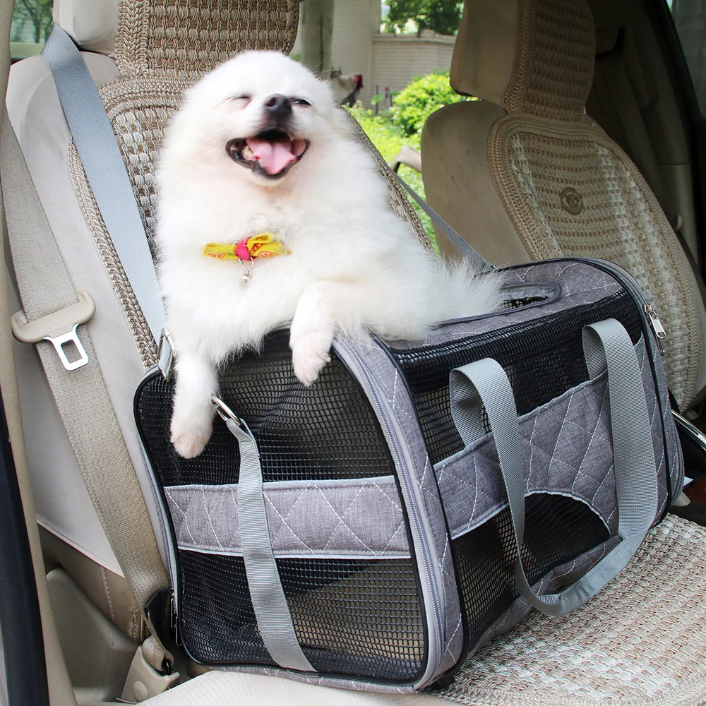 Авиакомпания утверждена Поезд Автомобиль Pet Carrier полиэфирное волокно Pet Дорожная Сумка переноска дышащая максимальная поддержка 10 кг для собак кошек