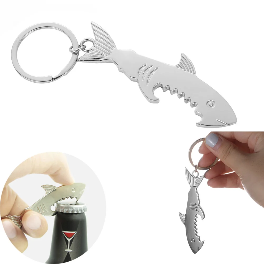 

1PC High Quality Silver Alloy Shark Shaped Beer Bottle Opener Key-chain Zinc Alloy Silver Key Ring Gadgets Kitchen Tools