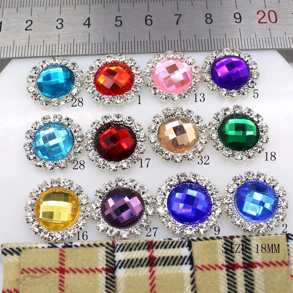 

Factory Outlet 10pcs/lot 18mm Round-shaped Acrylic Rhinestone Button flatback Embellishment Craft Making Accessories