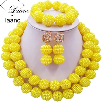 

Laanc Fashion Yellow Jewelry Sets Nigerian Beaded Simulated Pearl Necklace Costume African Wedding Beads Jewelry Set 2RZD018