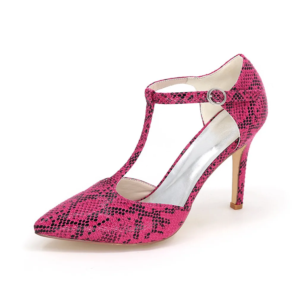 Sexy snake skin pattern pointed toe T strap high heels wild style night club font b