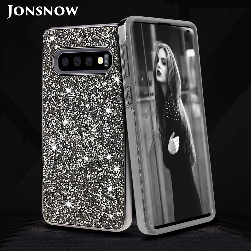 

JONSNOW Soft TPU Shockproof Case For Samsung S10 Plus S10e S10 Luxury Diamond Electroplate Case Plating Edge+Rhinestone PC Cover