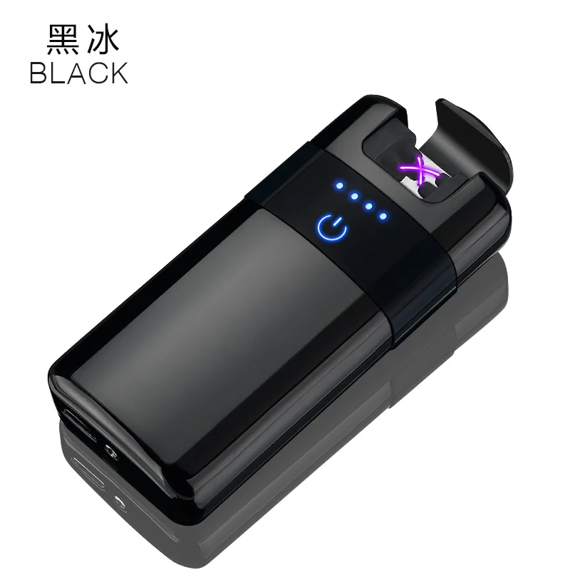 USB новая беспроводная зарядка металлическая ветрозащитная Зажигалка сенсорный экран переключатель мощность дисплей двойной дуги Электрический плазменный импульсный зажигалки - Цвет: 1