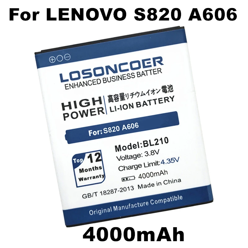 

LOSONCOER 4200mAh BL210 For Lenovo A606 S820 S820E A750E A770E A656 A766 A658T S650 A536 BL 210 BL-210 A828T battery
