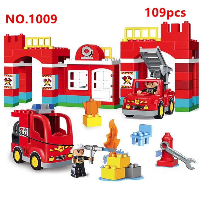 DIY большой размер городской пожарный отдел пожарные строительные блоки кирпичи творческие игрушки совместимы с duploINGlys игрушки для детей - Цвет: NO.1009