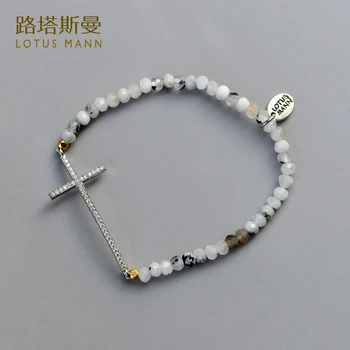 

Lotus Mann Ink and black and white moonlight micro stone cross studded bracelet