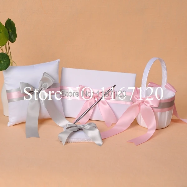 white and pink silver bowknot wedding guest book pen holder ring pink wedding guest books