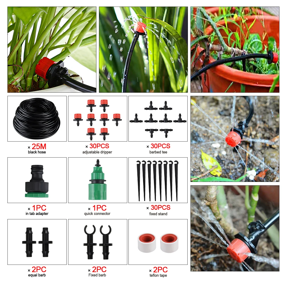 DIY Drip Irrigation System Automatic Watering Garden Hose Micro Drip Garden Watering Kits Adjustable Dripper Spray Watering Set