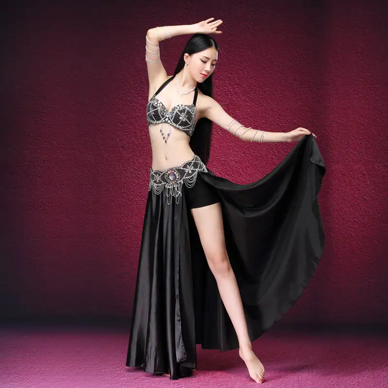 B&D Cup Belly Dance Costume Set Bra Top Belt Skirt Dress Carnival Hollywood 3PCS 