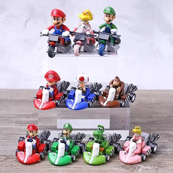 

Super Mario Bros Kart Pull Back Car Motorcycle Luigi Toad Yoshi Princess Peach DK PVC Figure Toys Gift 10pcs/set