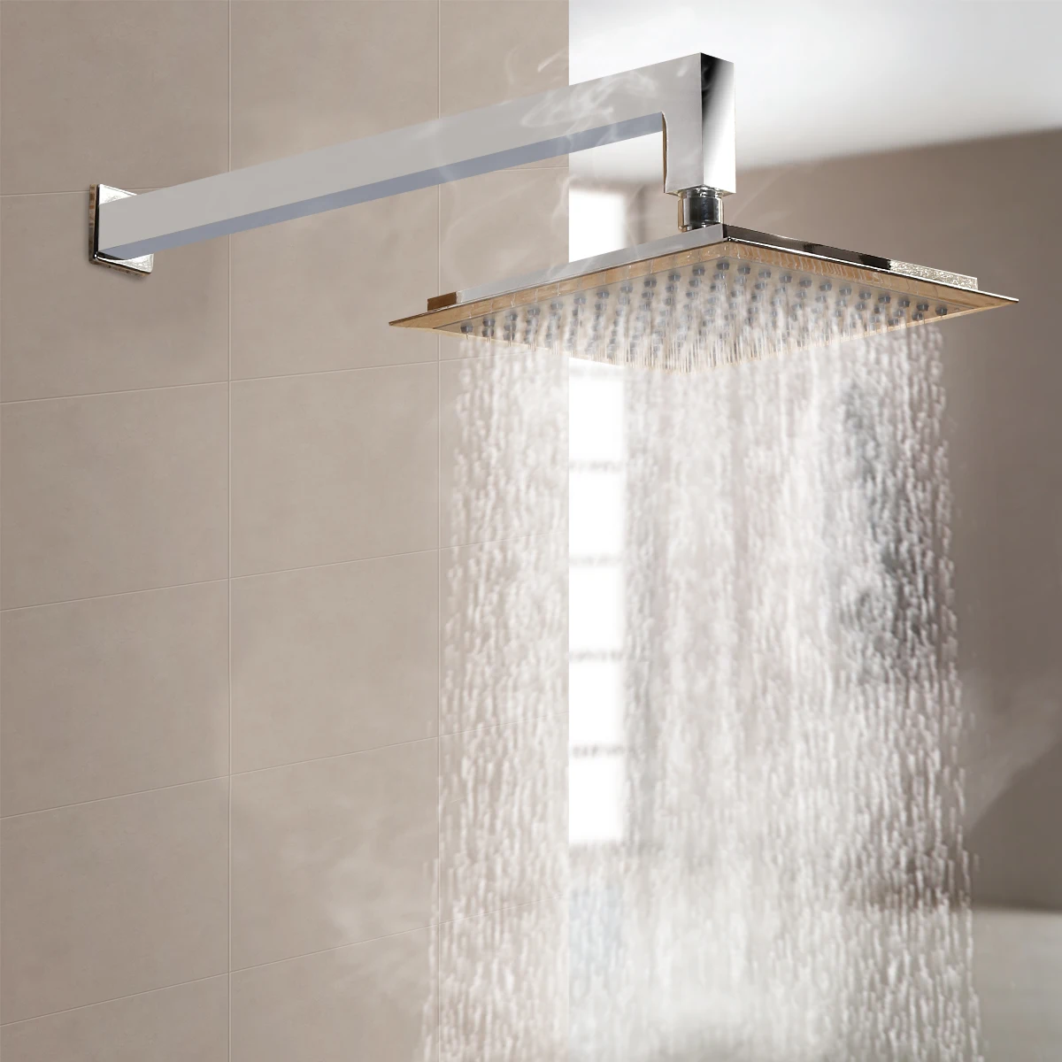 

12''Stainless Steel Square Ultra-thin Rainfall Shower Head Set Overhead Shower Head Spray+Wall Mounted Shower Extension Arm