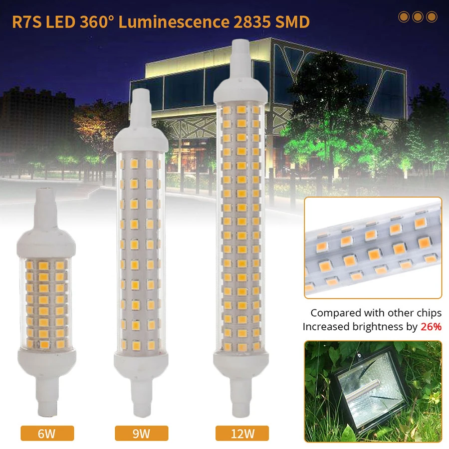 R7S светодиодный светильник для кукурузы 6 Вт 9 Вт 12 Вт 78 мм 118 мм 135 мм SMD 2835 Замена светодиодный Галогеновый свет пятна прожектор лампа