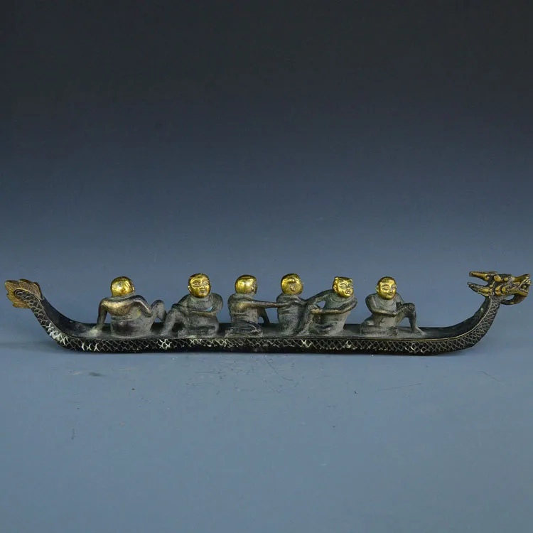 

Crafts statue christmas Bronze gilt six - row dragon boat Decoration halloween