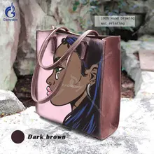 Female Women Real Genuine Full-Grain Cowhide Bags Hand Painted Art Pop Cry Girl Bags For Women Shoulder Bag Bolsa Feminina Tote