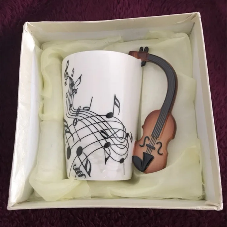 Креативная музыкальная скрипка, стильная керамическая кружка для гитары, Кофейная, чайная, молочная, с ручкой, кофейная кружка, новинка, подарки