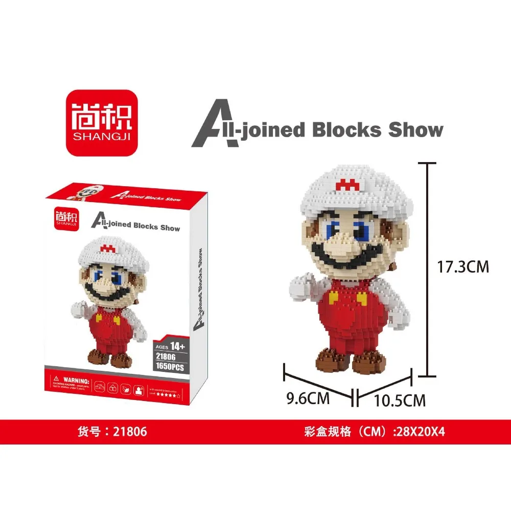 Shangji Япония в стиле видеоигры Super Mario огненный белый 3D модель DIY Micro Алмаз Мини