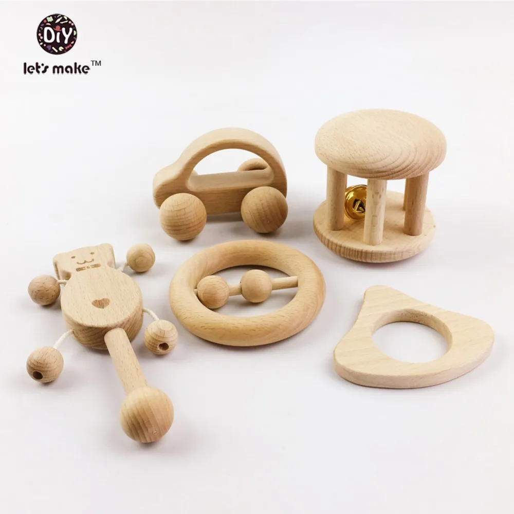

Let'S Make 1Pc Wooden Organic Rattle Natural Wood Toys For Baby Chewable Wood Teethers For Infant Montessori Toy Sensory Gym Toy