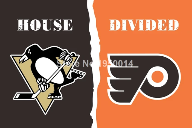 pittsburgh penguins philadelphia flyers house divided flag 3ft x 5ft pittsburgh penguins philadelphia flyers