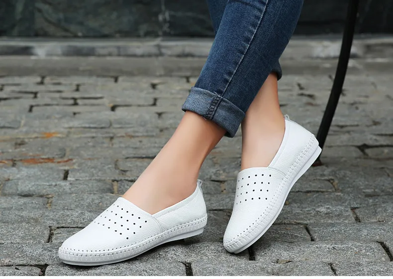 2019 Summer women flats genuine leather ballet flats shoes ladies cutout slip on tenis feminino loafers slipony shoes  (10)