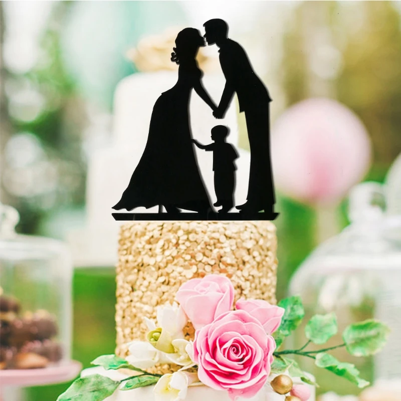 

Acrylic Mr &Mrs Bride Groom With Boy Wedding Cake Topper Party Favors Decoration