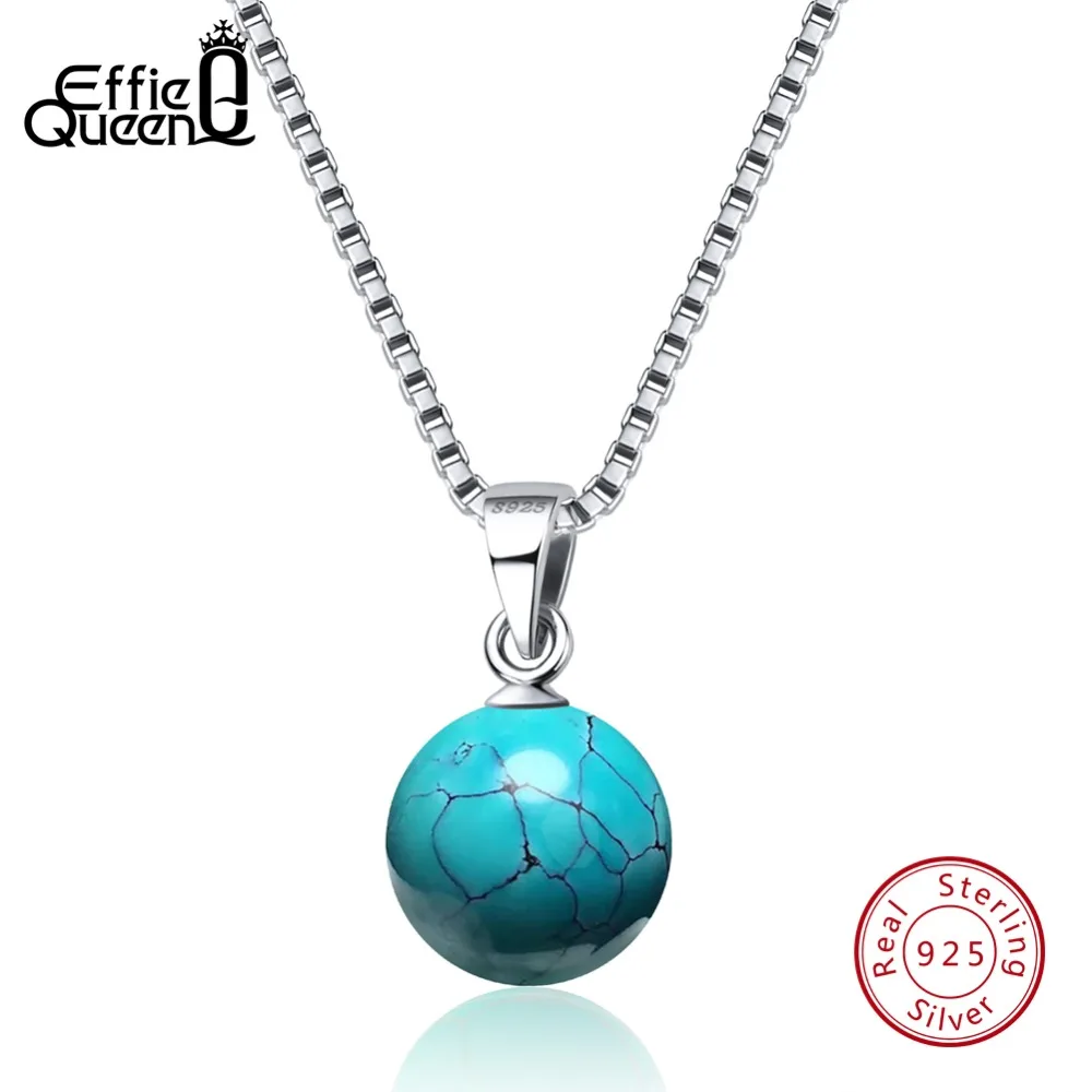 

Effie Queen Authentic 925 Sterling Silver Necklaces&Pendants Natural Stone Turquoises Pendant Women Necklace Party Jewelry BN87