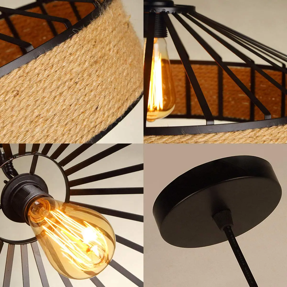 Industrial do Vintage Corda de Cânhamo Ilha da Cozinha Pingente Metal Enjaulado Iluminações Pendurado Luminária Lâmpada Antiga Luz 7 pendurado luminária lâmpada antiga