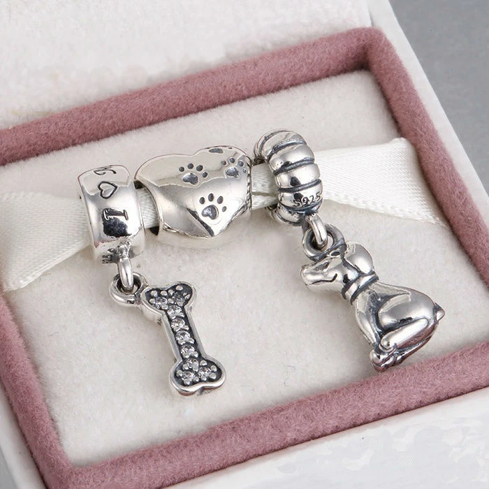 

Fits Pandora Charms Bracelet and Necklace 925 Sterling Silver charm sets sparkling Beads/Dogs DIY design Drop Shipping