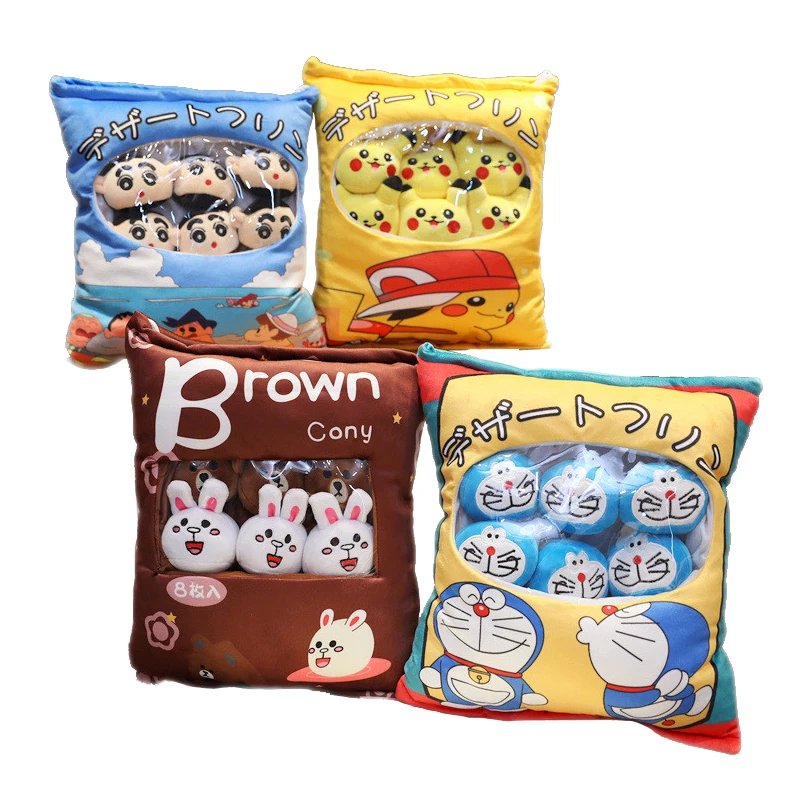 

A large bag of snack pillows Pikachu Brown Doraemon Crayon Shin-chan soft Plush toy Cushion stuffed doll birthday present