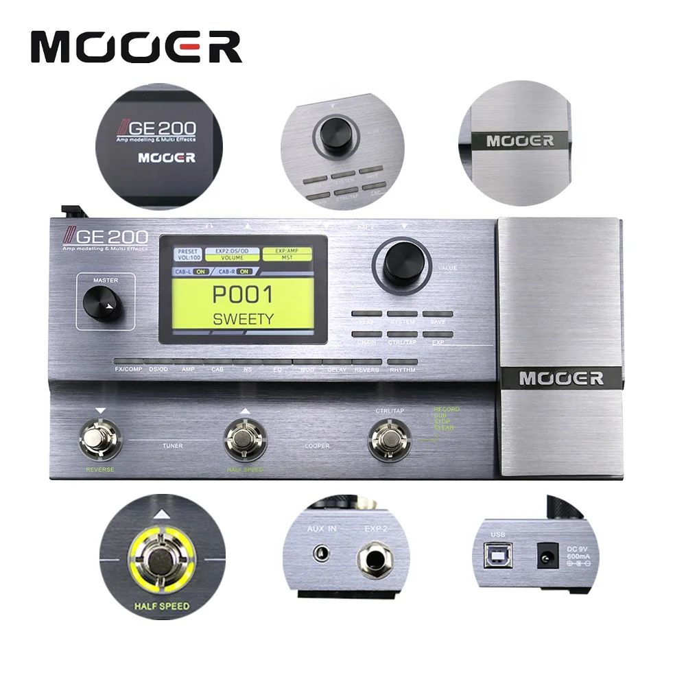 Mooer GE200 Amp моделирование мульти процессор эффектов педали с 26 ИК Динамик кабина