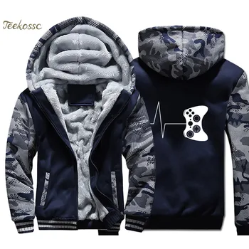 

Heartbeat Of Game Hoodie Men Funny Gaming Hooded Sweatshirt Coat 2018 Winter Warm Fleece Zipper Thick Video Game Jacket Homme