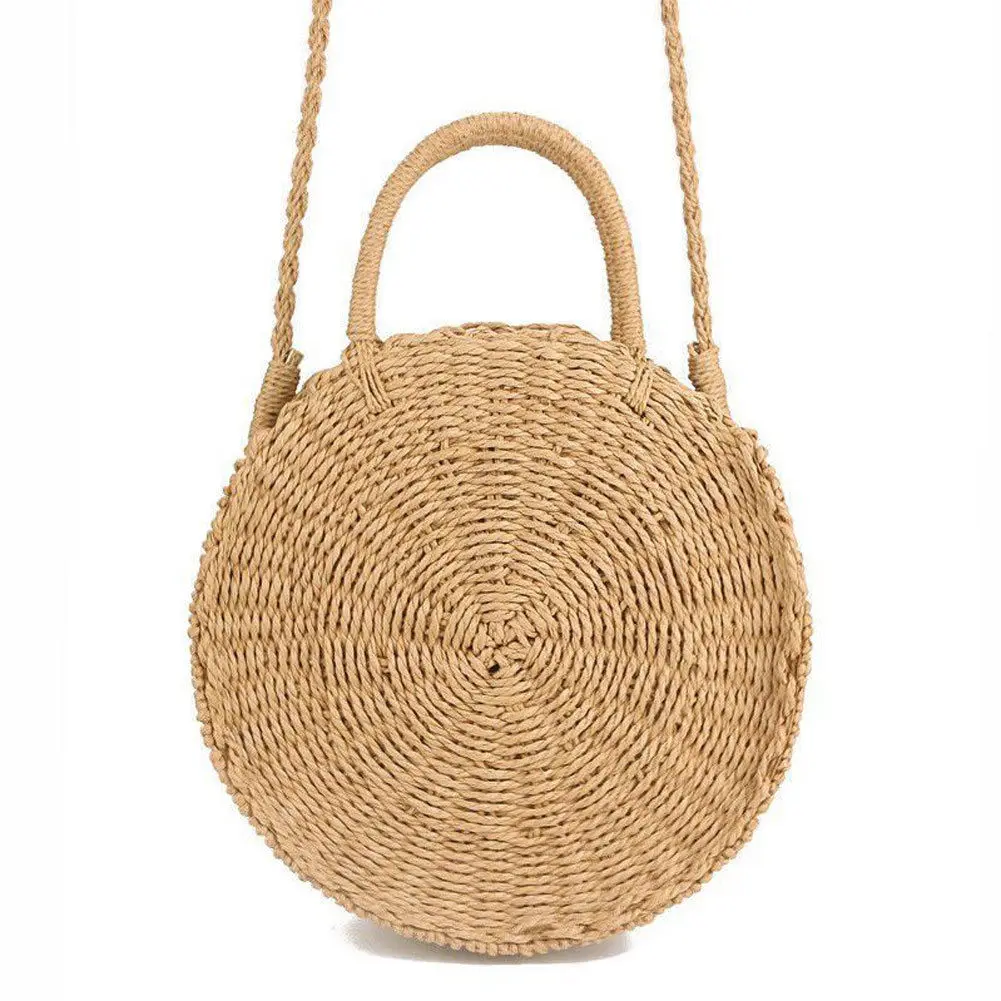 Женская тканая круглая соломенная сумка из ротанга, богемная пляжная круглая сумка, круговая сумка, летняя ручная работа, Ретро стиль, вязаные сумки-мессенджеры