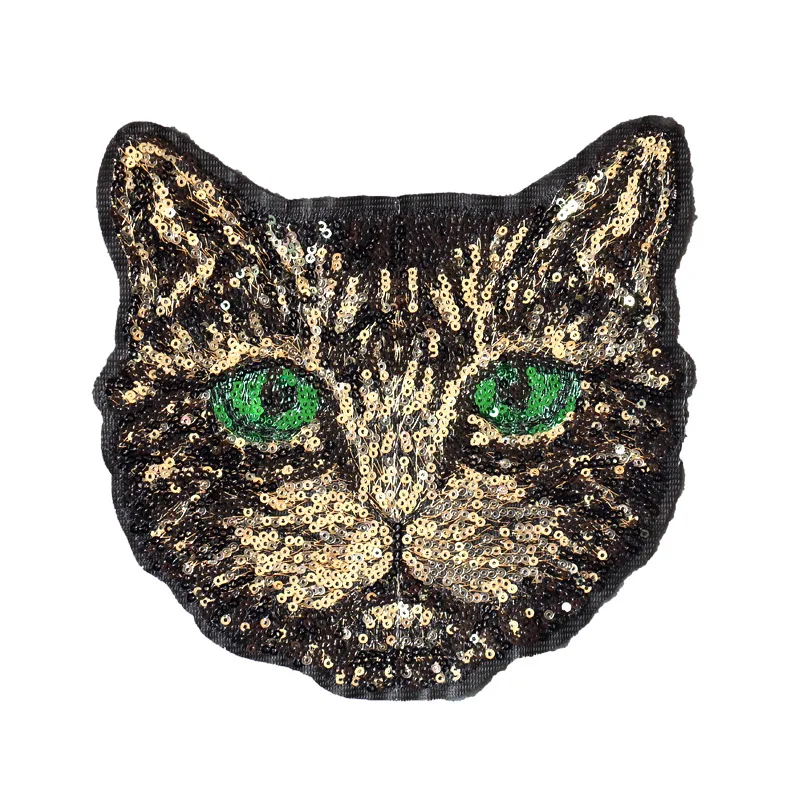 5Pc Sew on Embroidered Sequins Glitter Patch Cats Applique Large