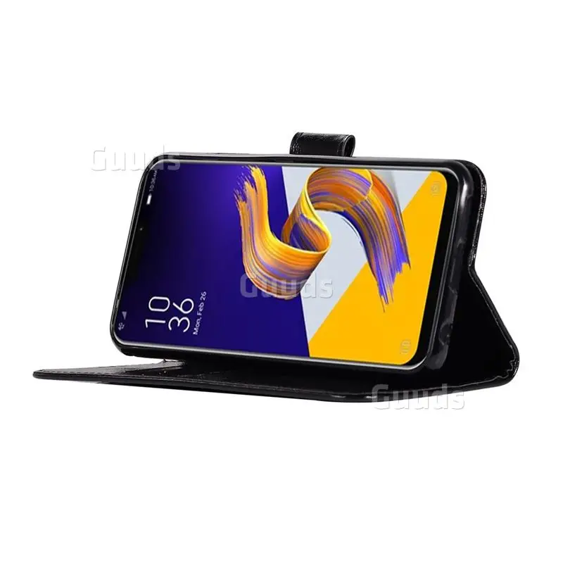 Luxury Retro Leather Wallet Case for Asus ZenFone 5Z ZS620KL - Black