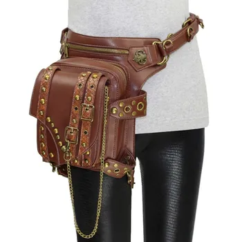 Brown PU Leather Rivet&Chain Men Steampunk Bag Shoulder Waist Bag Women Retro Messenger Bags Crossbody Gothic Corset Accessories Brown PU Leather Rivet&Chain Men Steampunk Bag Shoulder Waist Bag Women Retro Messenger Bags Crossbody Gothic Corset Accessories