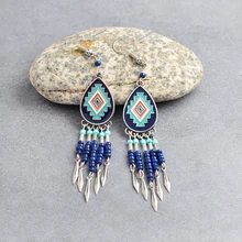 Новые Ювелирные серьги, серьги в виде капли, очаровательные синие серьги из бисера с кисточками, серьги в стиле бохо для женщин, ювелирные изделия