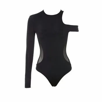 

Top Quality Women Sexy Single Sleeve Black Bandage Bodysuit 2017 Knitted Stretch Designer Beach Bandage Bodysuit