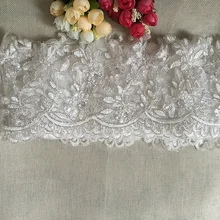 9Yards Bridal Lace Trim Alencon Lace Fabric Wedding Scalloped Lace Applique Silver Car Bone For Bridal Veil WIWUJIA scalloped trim lace up crossbody bag